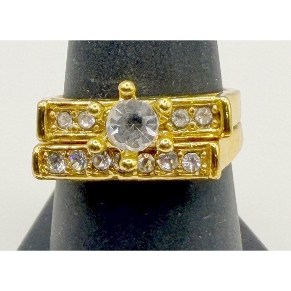 Gold Tone 2 Pc Wedding Ring Set Size 8.5 Affordable Bridal Set‎